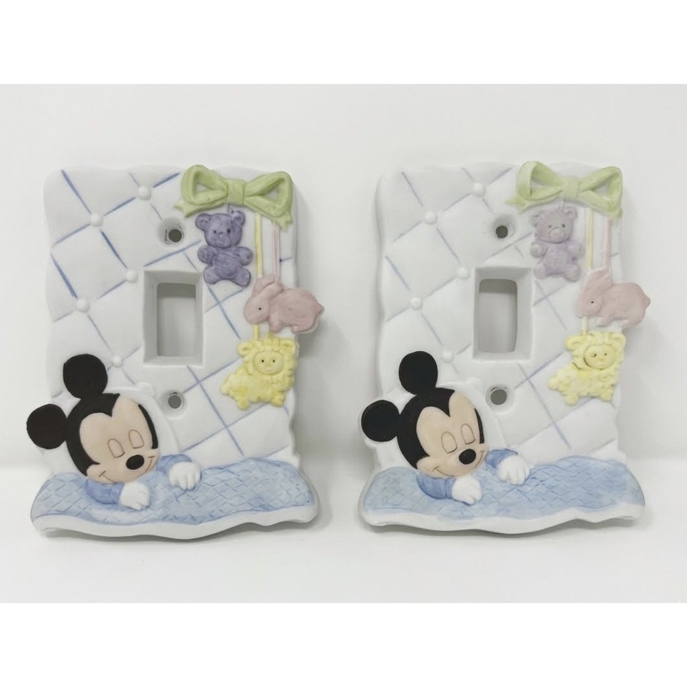 2 Disney Light Switch Mickey Mouse Goebel Porcelain Plates Nursery Baby